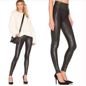 SPANX XL Black Ready to Wow Faux Leather Leggings Size XL Stretch Classic Active